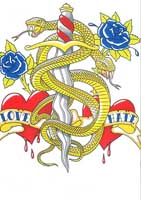 TRANSFER TWIN SNAKES SWORD TATTOO