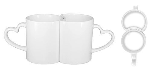 Coppia tazze ceramica manico cuore maschio/femmina