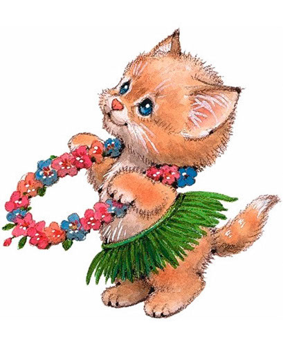 TRANSFER HULA KITTY/GRASS SKIRT