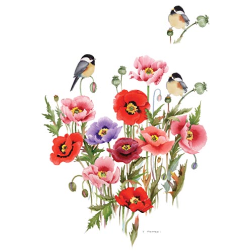 TRANSFER CHICKADEE FLORAL W/CREST