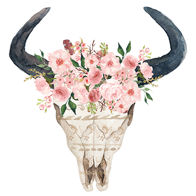 TRANSFER FLORAL BULL SKULL
