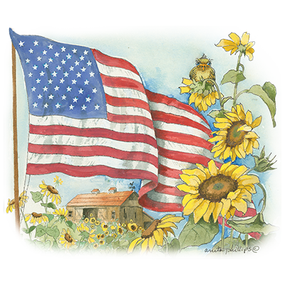 TRANSFER FLAG AND SUNFLOWERS
