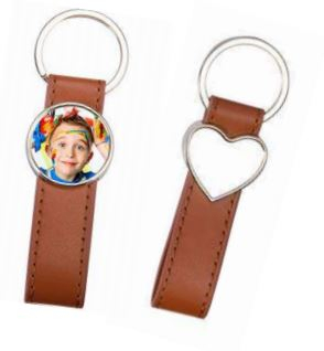 PORTACHIAVI IN PELLE LUNGO CON INSERTO CUORE/TONDO