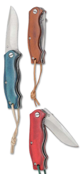 COLTELLINO PIEGHEVOLE IN LEGNO COLORATO E LACCETTO