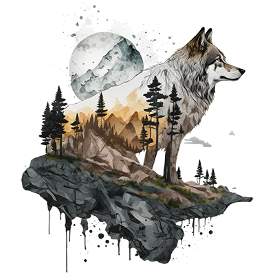 TRANSFER WATERCOLOR WOLF MOON
