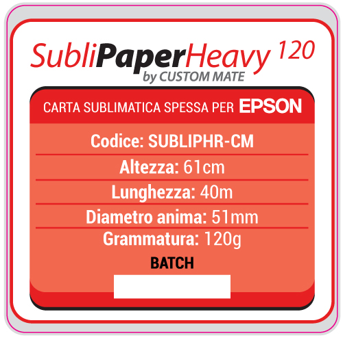 Carta x sublimazione in rot SUBLIMATE HEAVY 120gr Carta x sublimazione in rot SUBLIMATE HEAVY 120gr