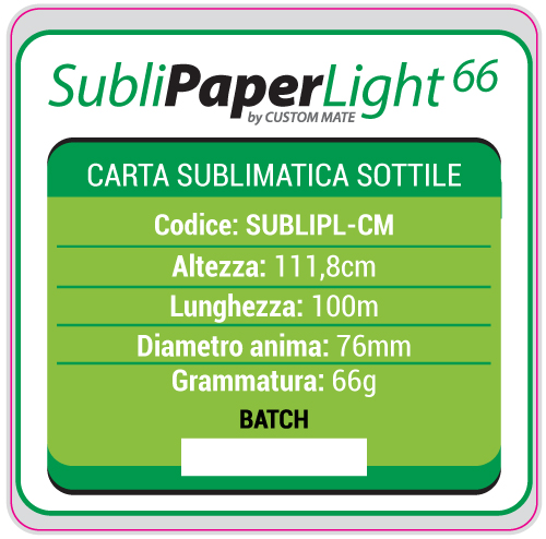 Carta per sublimazione SUBLIMATE LIGHT 66gr