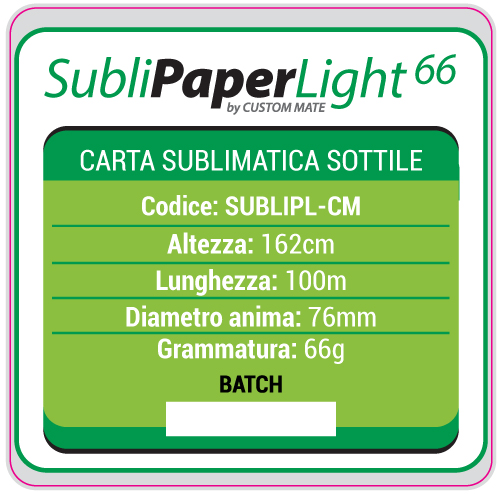 Carta per sublimazione SUBLIMATE LIGHT 66gr Carta per sublimazione SUBLIMATE LIGHT 66gr