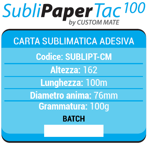 Carta per sublimazione SUBLIMATE TAC 100gr