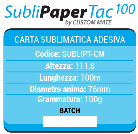 Carta per sublimazione SUBLIMATE TAC 100gr